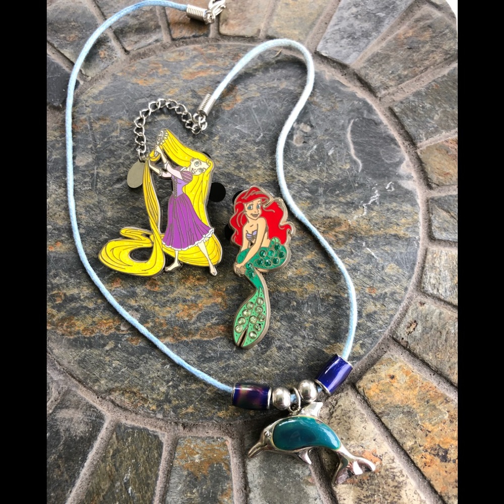 Set of Disney Pins and Dolphin Mood Necklace